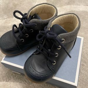Jacadi Black Leather Ankle Boots for Toddlers in Navy Blue